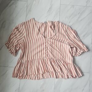 Madewell Striped Ruffle Peplum Button-Front Top